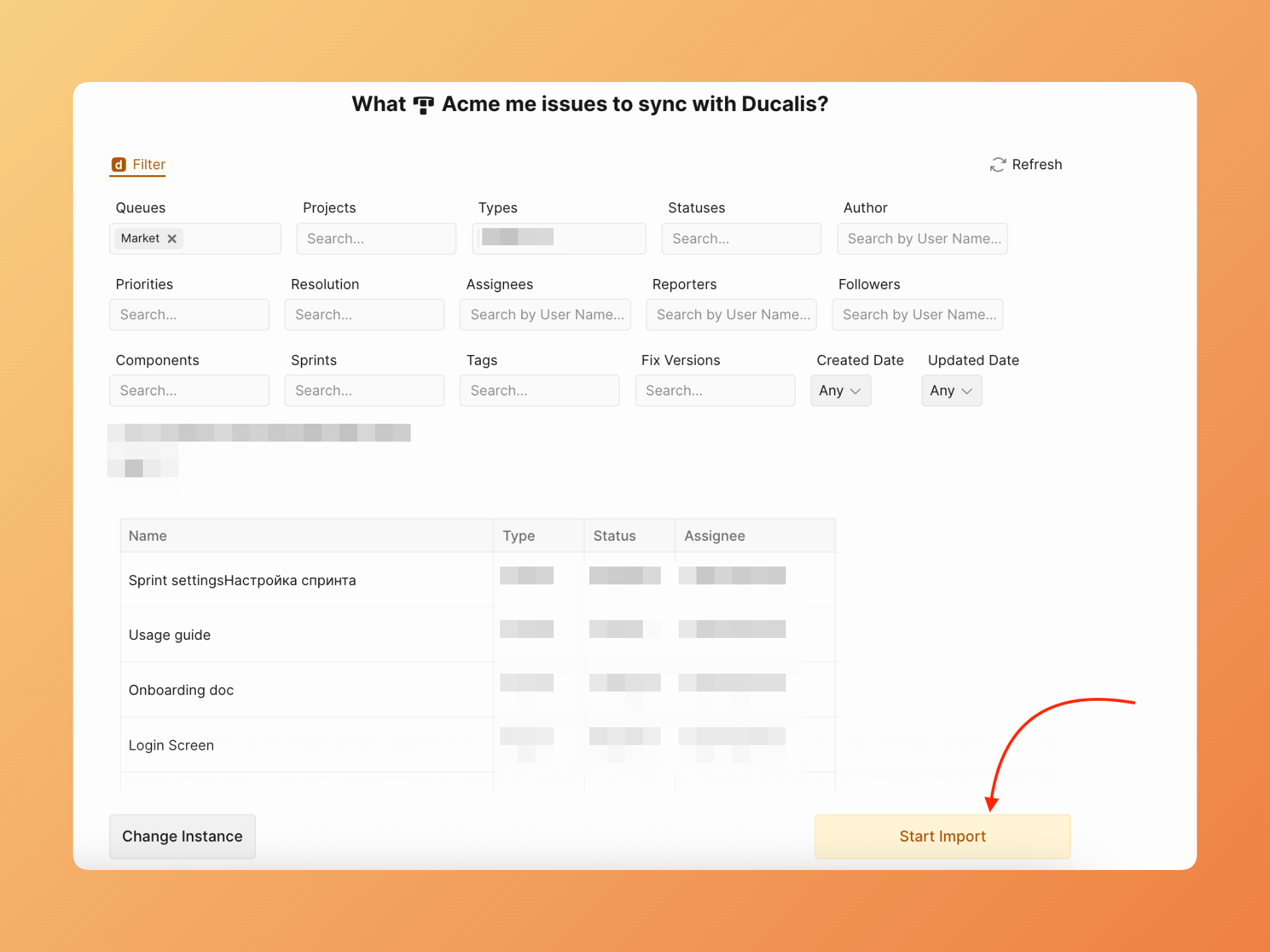 バックログのインポートを開始