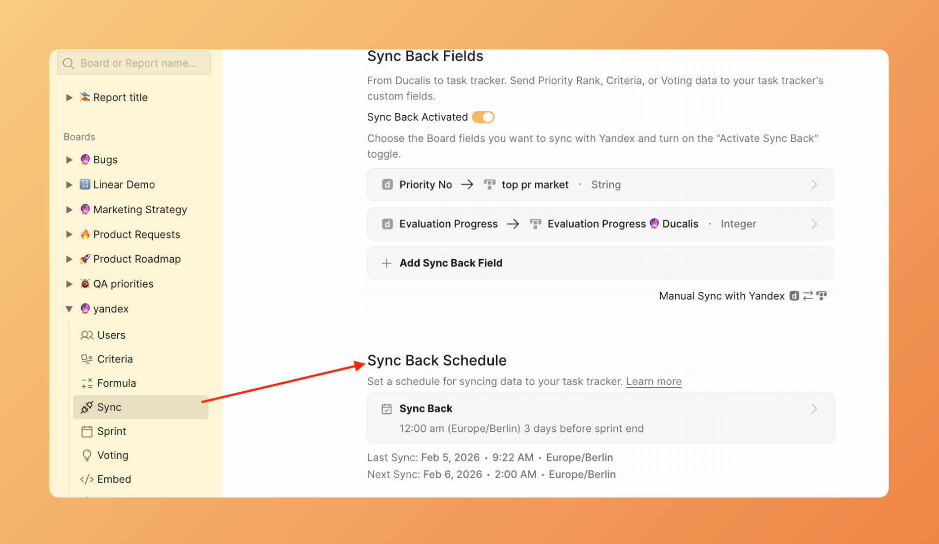 逆同期スケジュールのオプション
