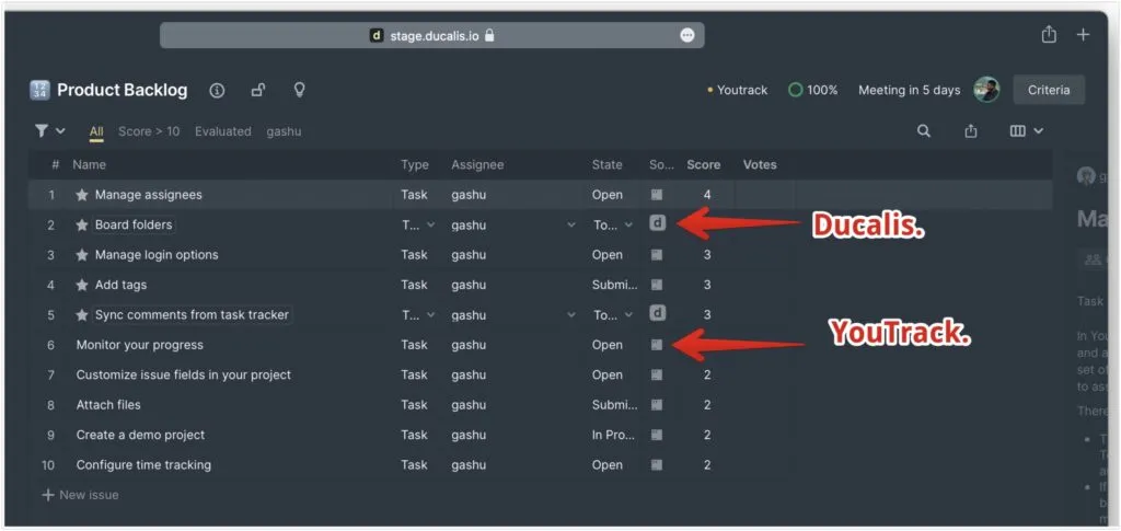 YouTrack と製品アイコンを示す課題ソースインジケーター