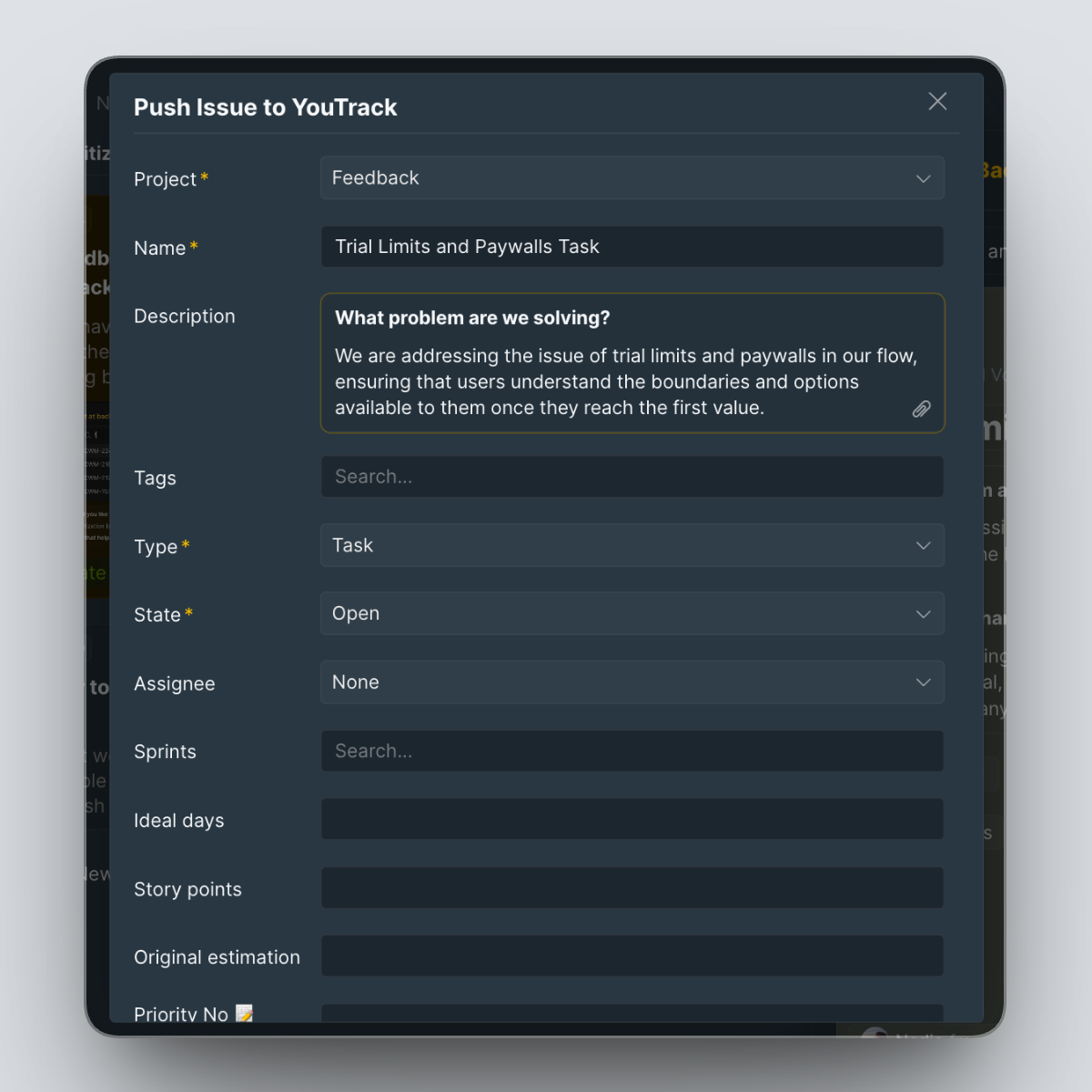 Oylama Panosu fikrinden kayıt oluşturma iletişim kutusu
