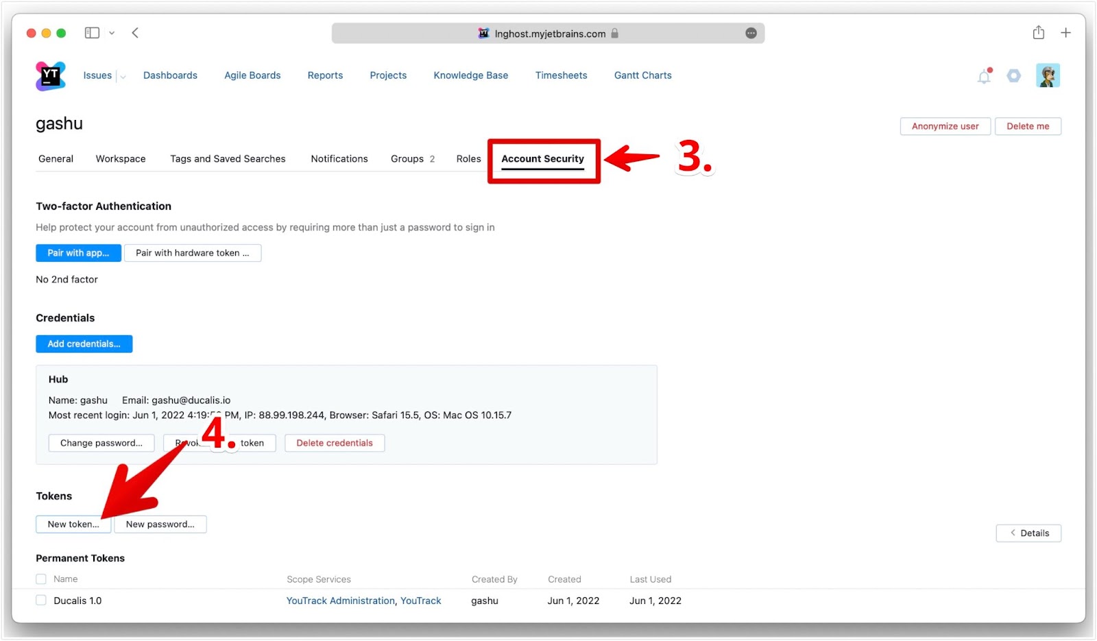 Schaltfläche für neuen Token