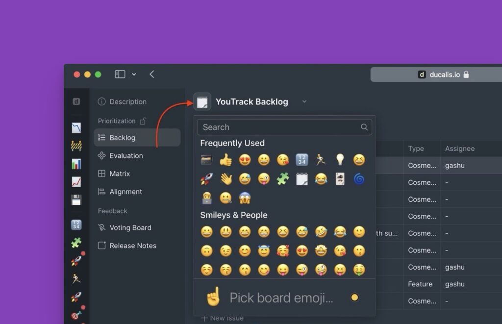 Board-ID-Emoji im Feldnamen
