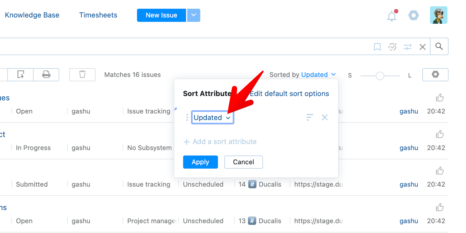 現在のソート属性