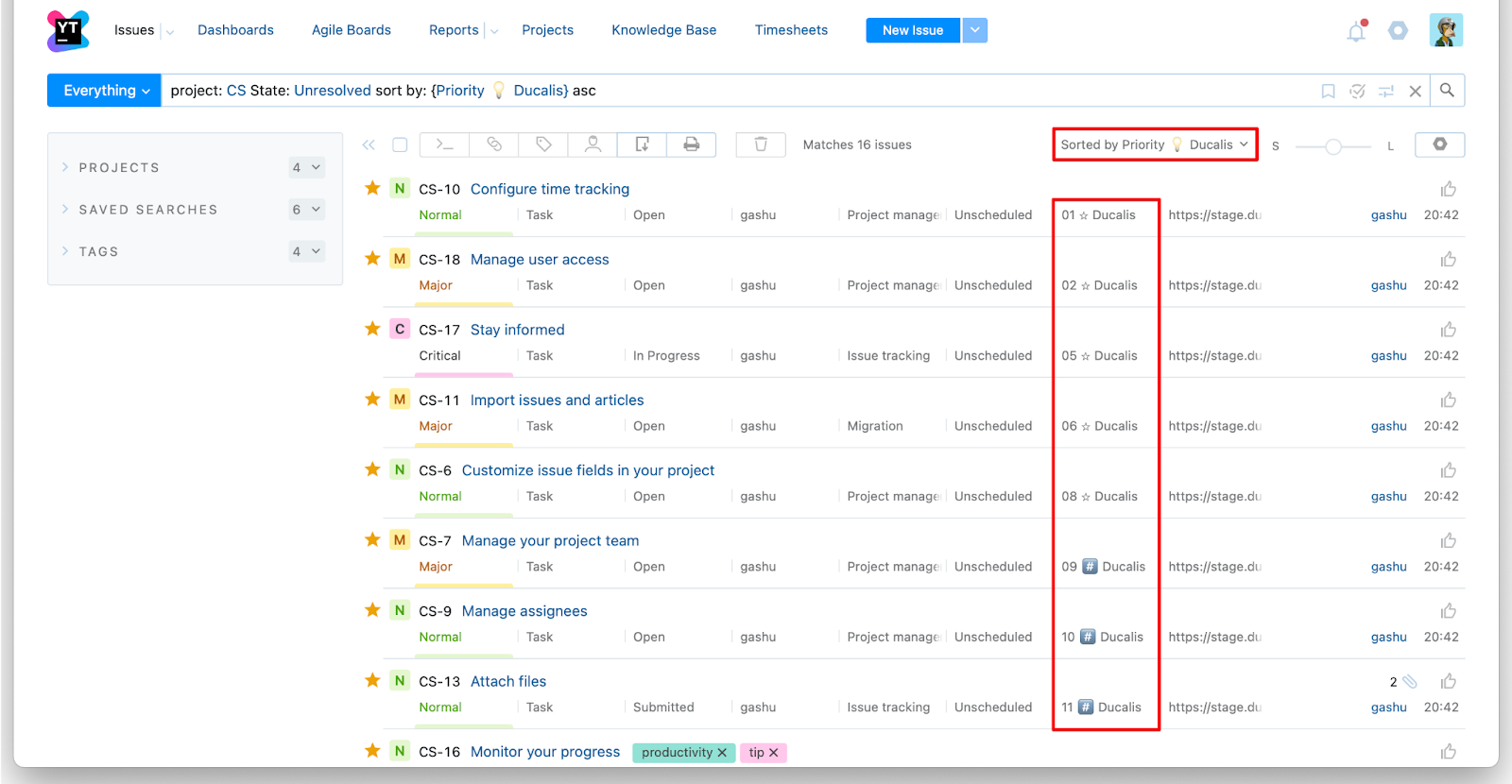 Nach Priorität sortierte Issues