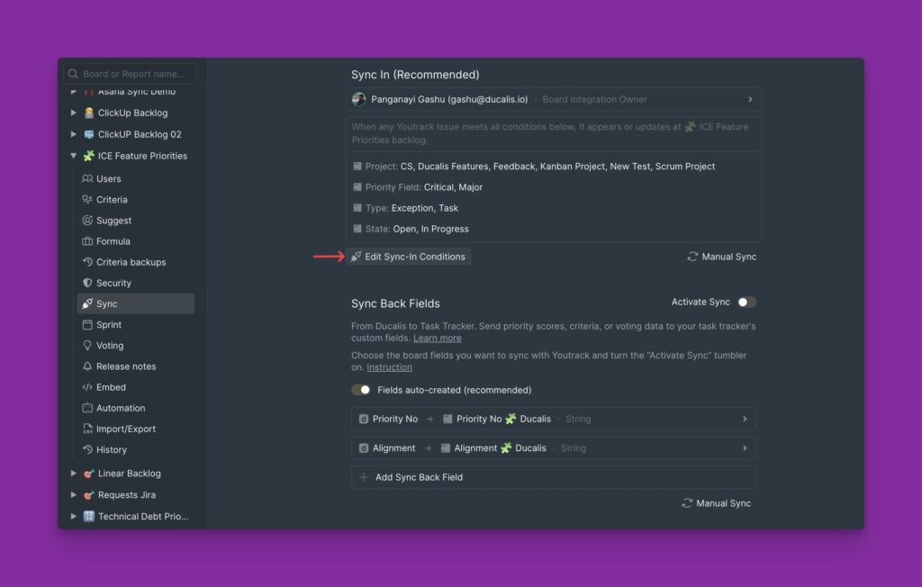 Edit Sync-In Conditions-Button