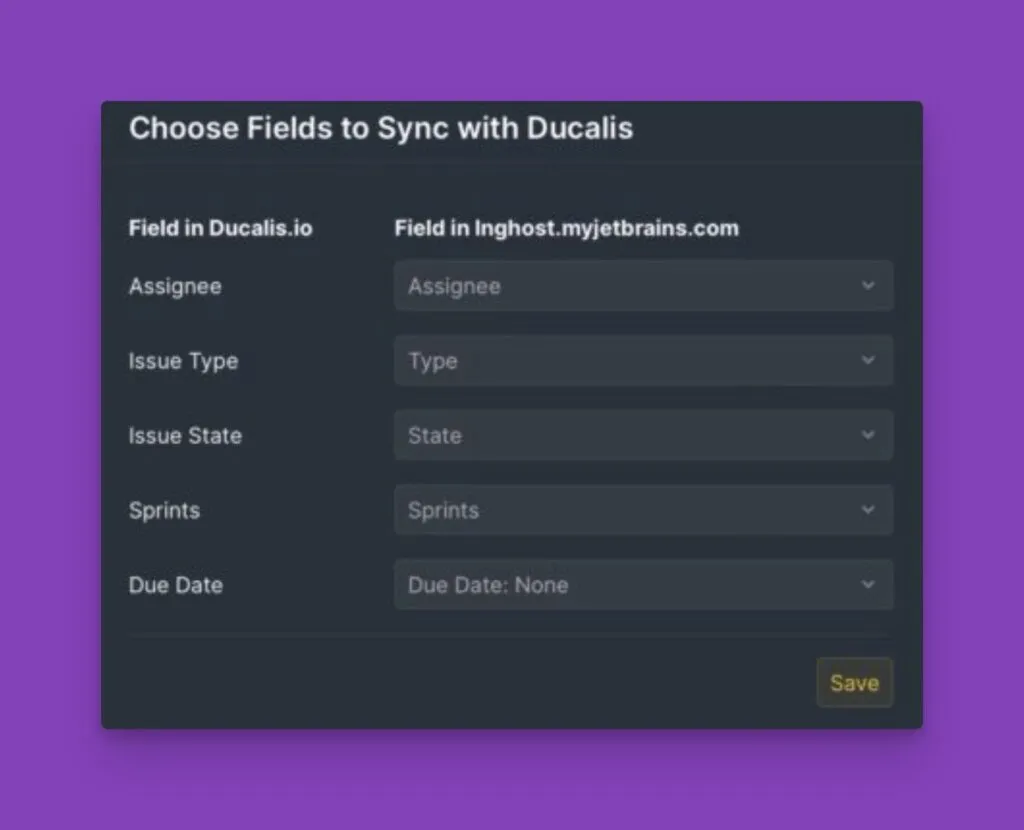 YouTrack 同期のフィールドマッピング選択