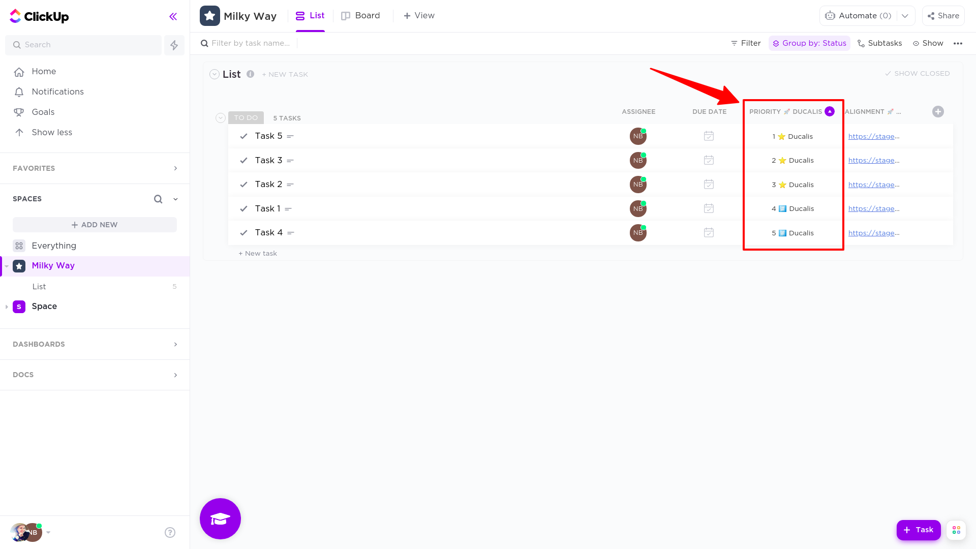 clickup priority sorting by ducalis