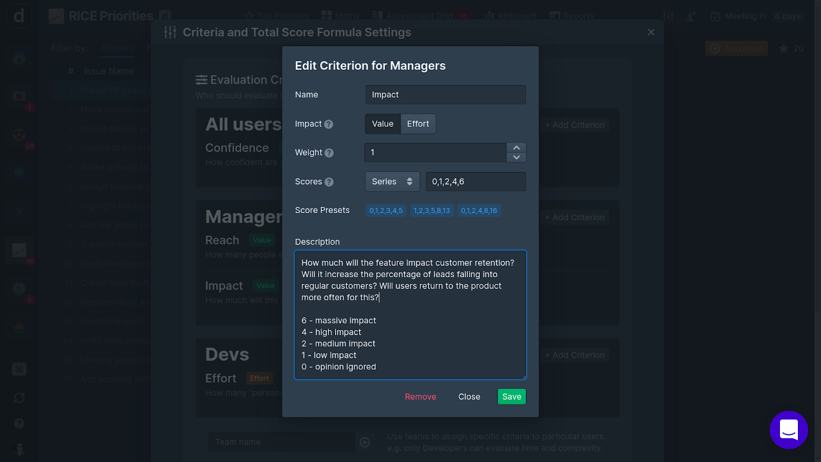 RICE Framework: (Reach * Impact * Confidence) / Effort - Ducalis.io