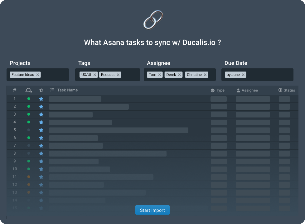 asana backlog sync filter with ducalis.io for prioritization