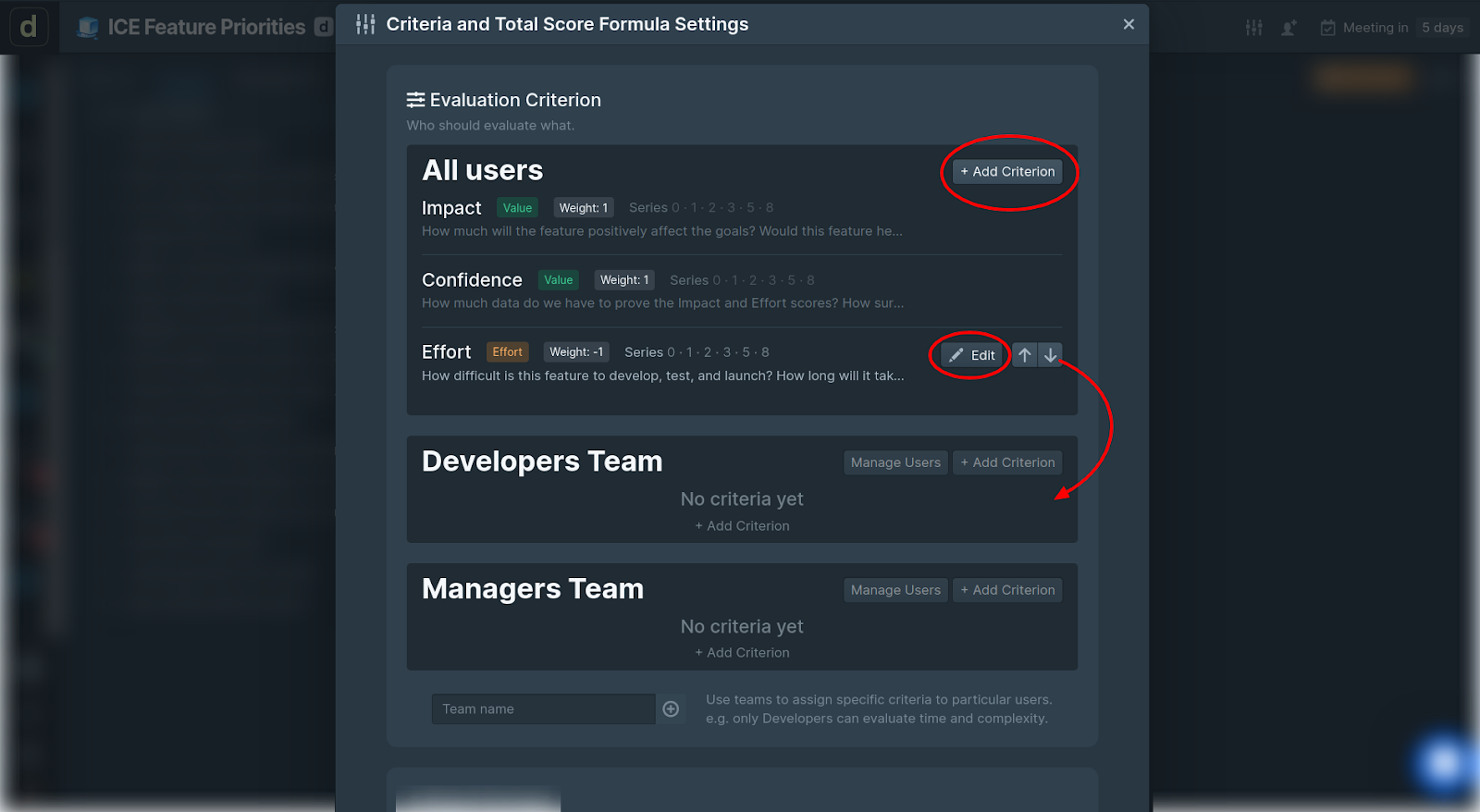 ice score criteria setting up in ducalis.io