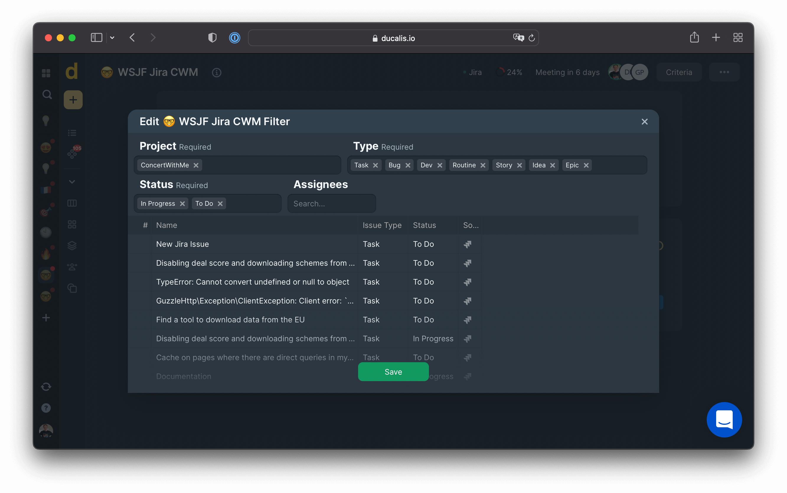 Ducalis-Jira backlog sync filter