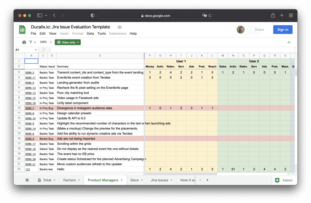 Weighted Decision Matrix for Google Sheets Template